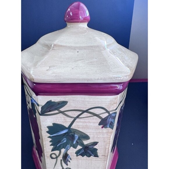 Nonni's Tuscan Grapes Ceramic Biscotti Cookie Jar And Lid 12'inch - Picture 7 of 11
